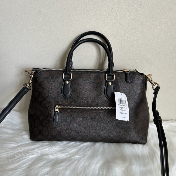 Coach Georgia Satchel Signature Canvas Walnut Black Handbag CH422 - Picture 3 of 8